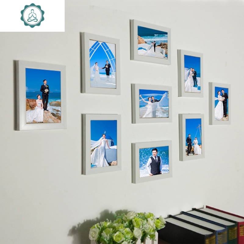 简约照片墙装饰9个5寸6寸7寸相框组合照片墙九宫格相框墙连体挂 封后