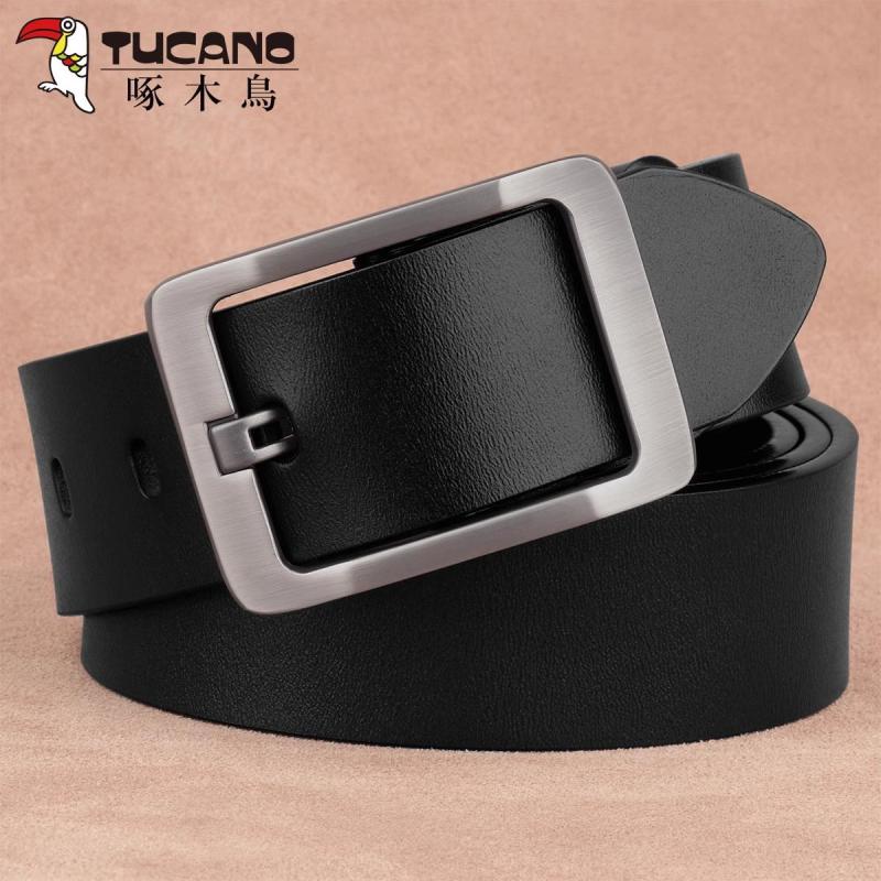 啄木鸟皮带男款真皮年轻人裤带休闲潮宽简约针扣牛皮青年腰带正品