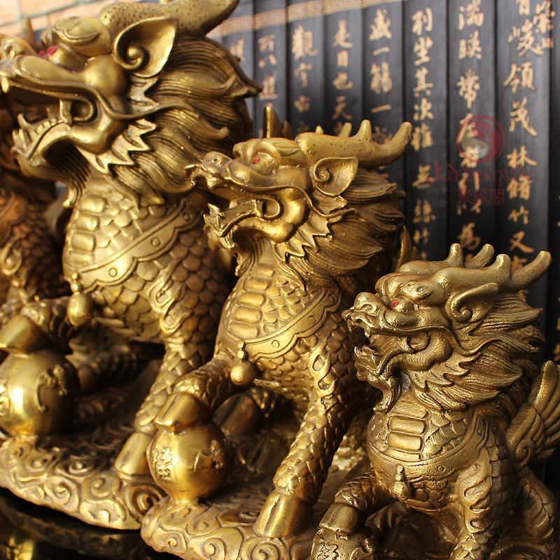 礼品之家 财富麒麟家居饰品 黄铜麒麟摆件 八卦麒麟大号铜工艺品送女朋友七夕情人节礼物