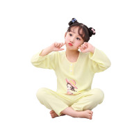 2019新款春秋印花长袖童装家居服套装儿童竹节棉小孩棉绸卡通睡衣