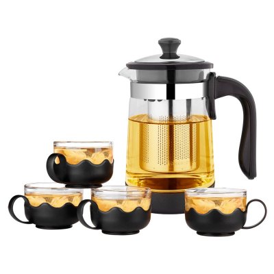 WQLQ紫丁香耐高温玻璃茶壶茶具单壶950ml+莲花杯*4(S11+S103-4)