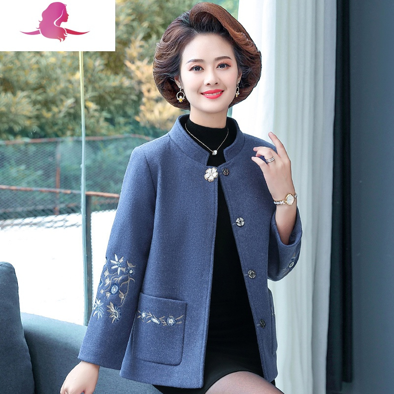 老年女装 艳如飞妈妈春装毛呢外套50岁中年女装春秋短款呢子上衣时尚