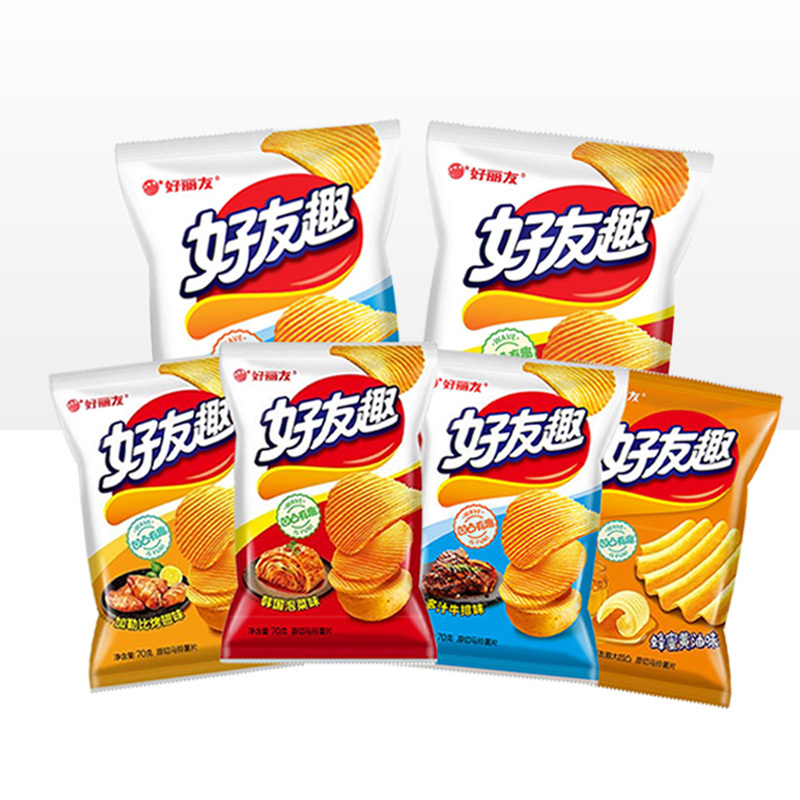 好丽友 好友趣 泡菜+牛排+烤翅+黄油70g各一袋 休闲膨化零食品小吃