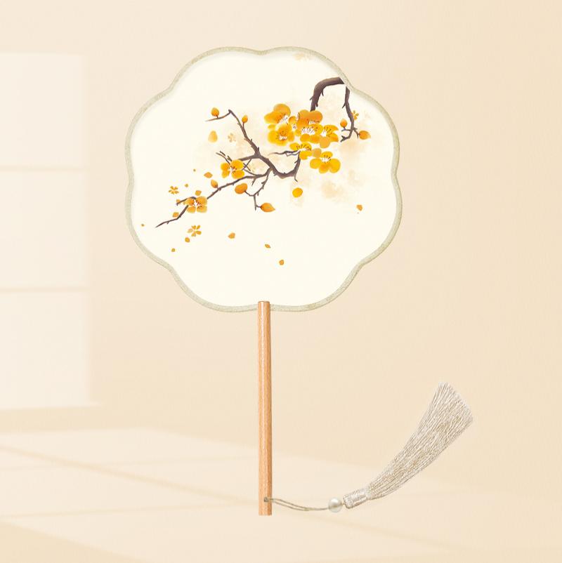 古风丝质团扇半透明长柄扇子女中国风舞蹈扇汉服旗袍古装小圆扇-(八瓣丝质)图案随机发货