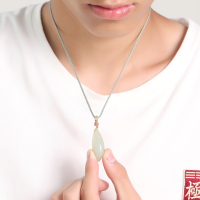 印象眸 [玉雕大师冀克正工作室作品]和田玉竹笋吊坠 青白玉节节高升男女款孤品玉石挂件 附送证书