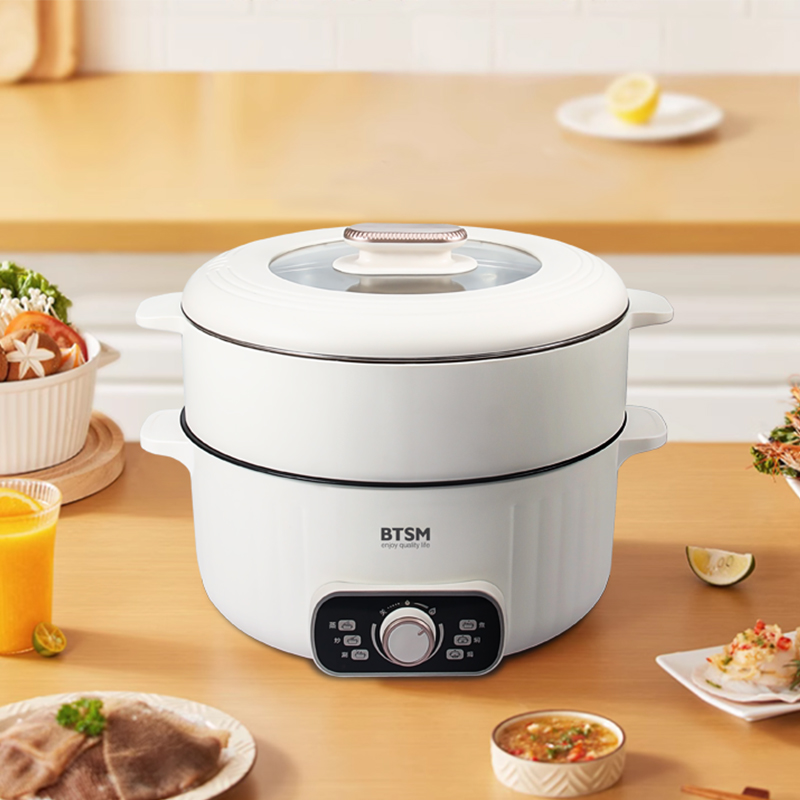 BTSM多用途电锅 百变料理锅电煮锅多功能蒸煮煎炒炸一体电热锅宿舍学生煮面锅家用电火锅电炒锅炒菜-BTZL-J1521
