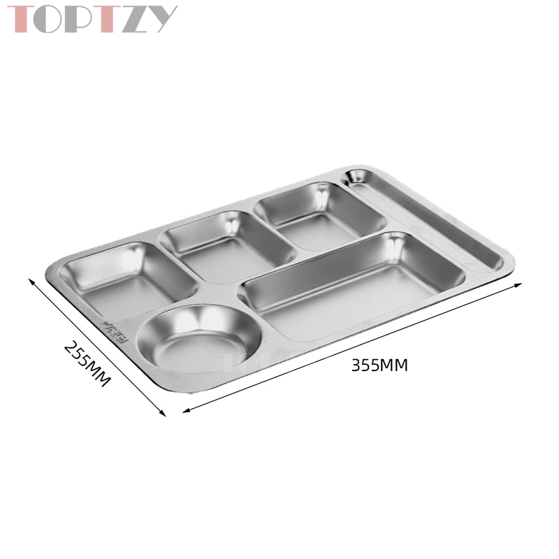 toptzy TZ5071743 304不锈钢餐盘学校食堂饭盘快餐盘 中圆五格(带筷位)高清大图