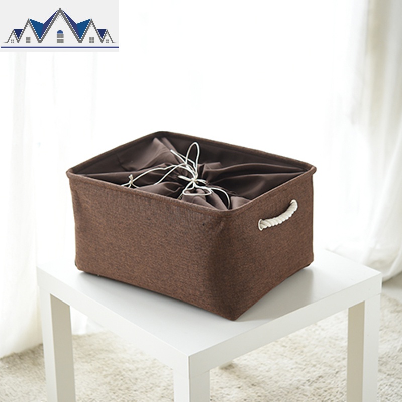 可水洗 日式简约抽带编织防水收纳篮脏衣篮玩具衣物储物箱 收纳箱 三维工匠 【超大】经典咖【45*34*24】