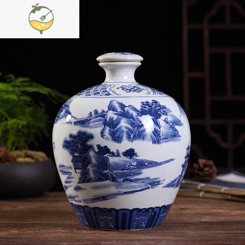 yicheng景德镇陶瓷青花酒瓶空酒坛5斤装家用酒壶密封酒罐白罐子窖藏