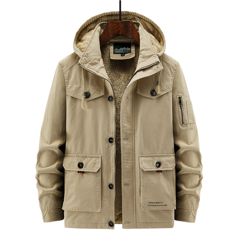 恒源祥棉衣男冬季棉袄加绒加厚冲锋衣外套男纯棉工装连帽男士冬装高清大图