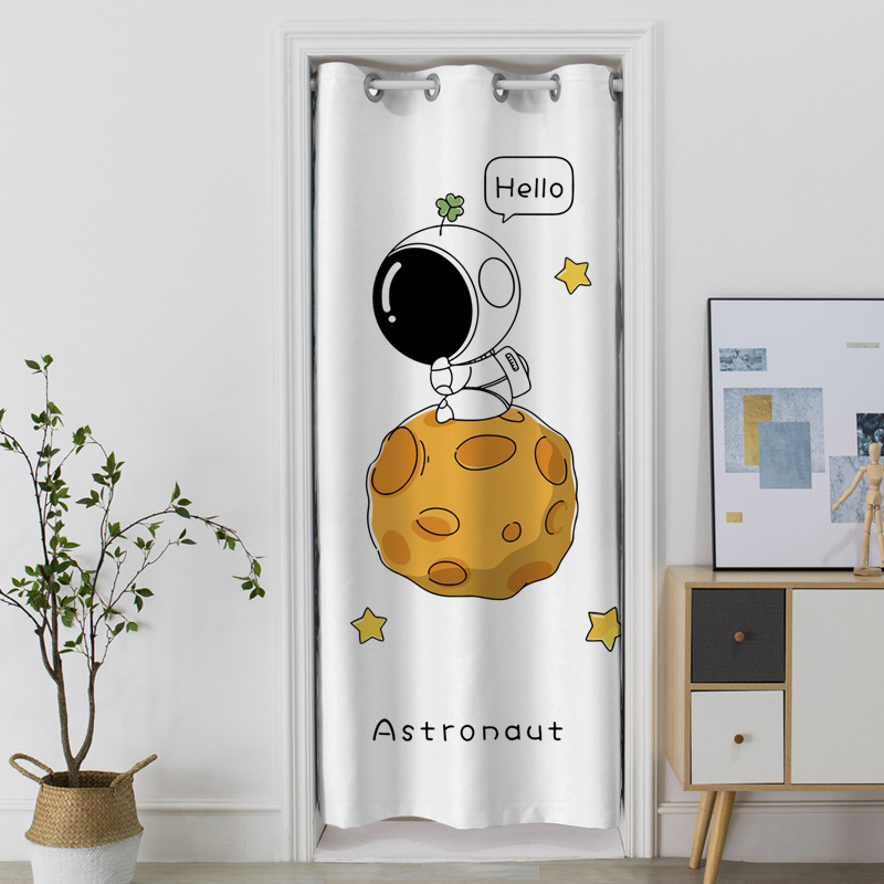 添福运 门帘隔断帘免打孔家用卧室卫生间厨房柜子遮挡布帘子北欧风门帘布艺遮挡窗帘隔断帘帘子家用卧室厨房卫生间夏季防蚊门帘 Q82宇航员 宽200*高180cm（门宽90-135cm）