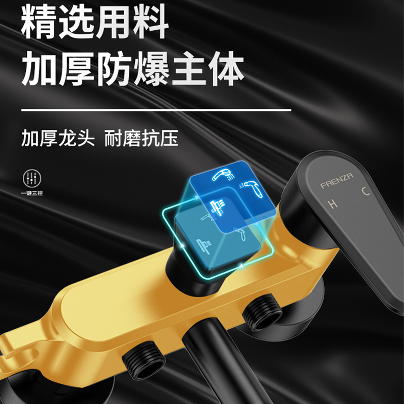 法恩莎(FAENZA)卫浴淋浴简易淋浴花洒套装铜质卫生间淋雨手持喷头全铜挂墙式 带杆简易花洒高清大图