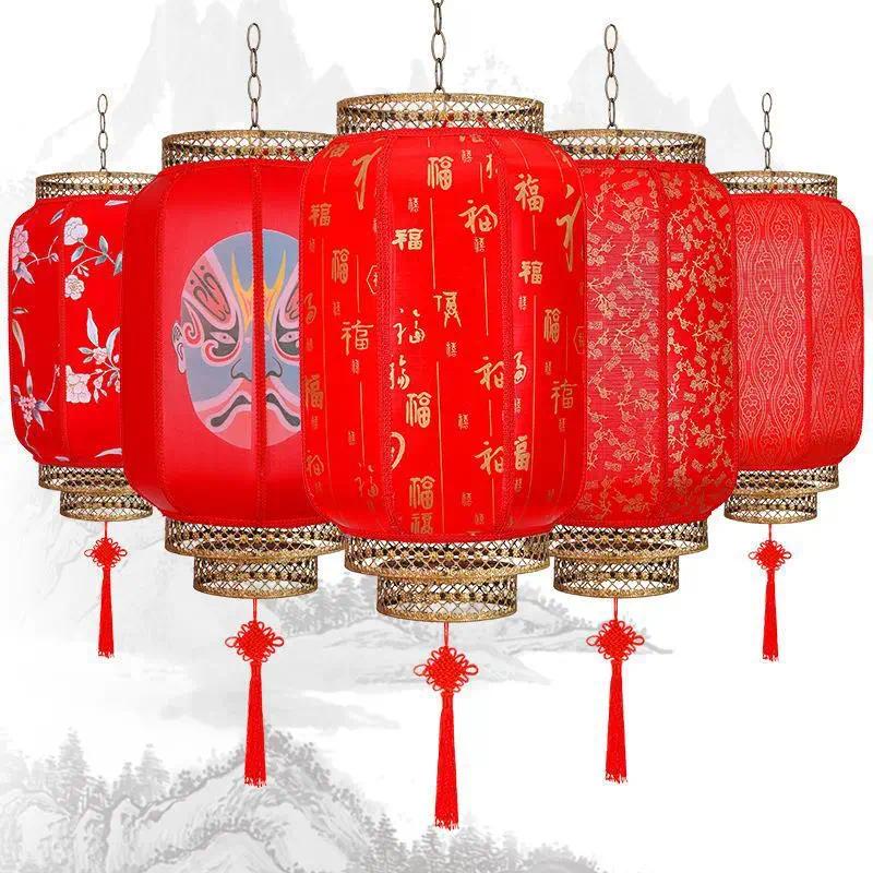 羊皮灯笼户外防水仿古中式冬瓜长灯笼-高80cm+灯|默认红百福款-其它款请备注高清大图