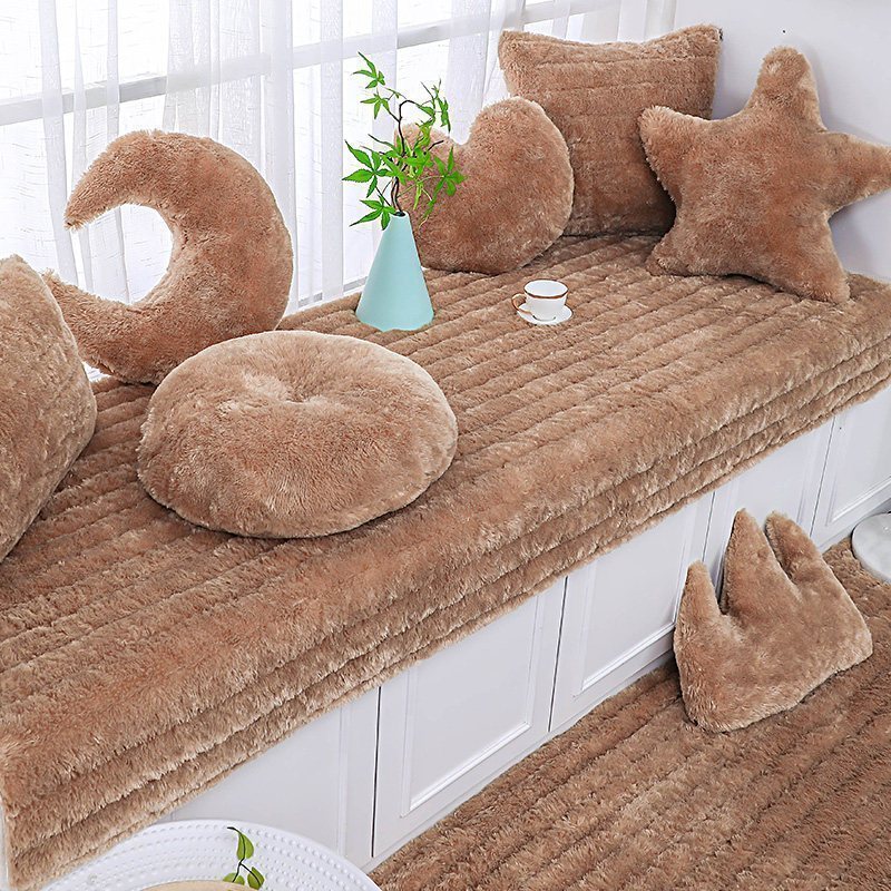 汐岩飘窗垫窗台垫毛绒加厚榻榻米坐垫阳台垫子落地窗毯榻榻米 咖色长毛绒90*210cm