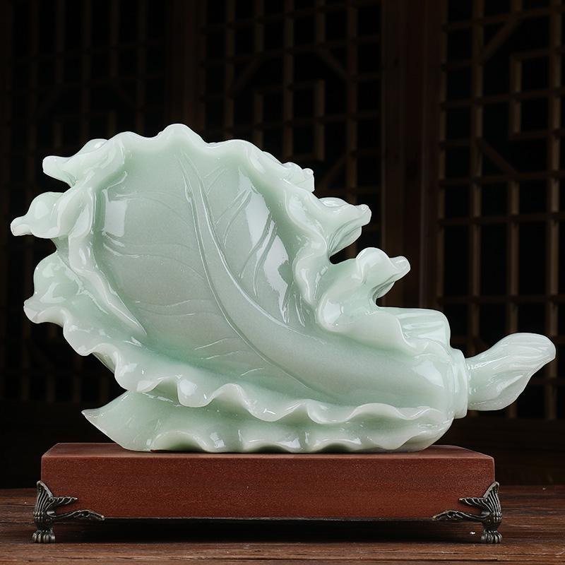 美帮汇百财如意玉白菜摆件玉石翡翠家居饰品中式客厅酒柜博古架摆设高清大图