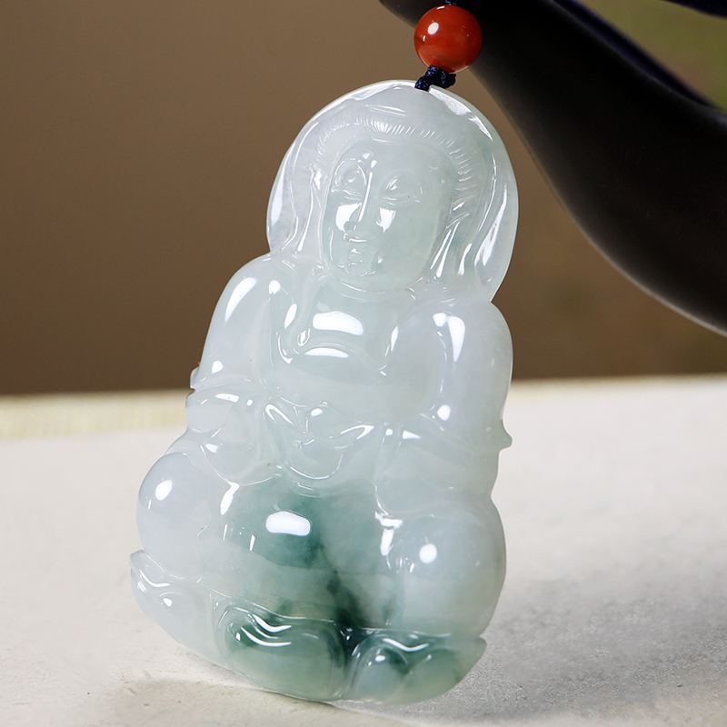 印象眸翡翠观音吊坠男款飘花观世音菩萨玉佩挂件随机发货附送证书