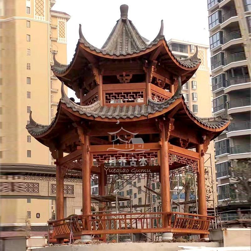 森美人凉亭花园别墅防腐木亭子仿古四角中式定制户外庭院实木古建六角亭 古建双层六角凉亭（预付）详询13755988081