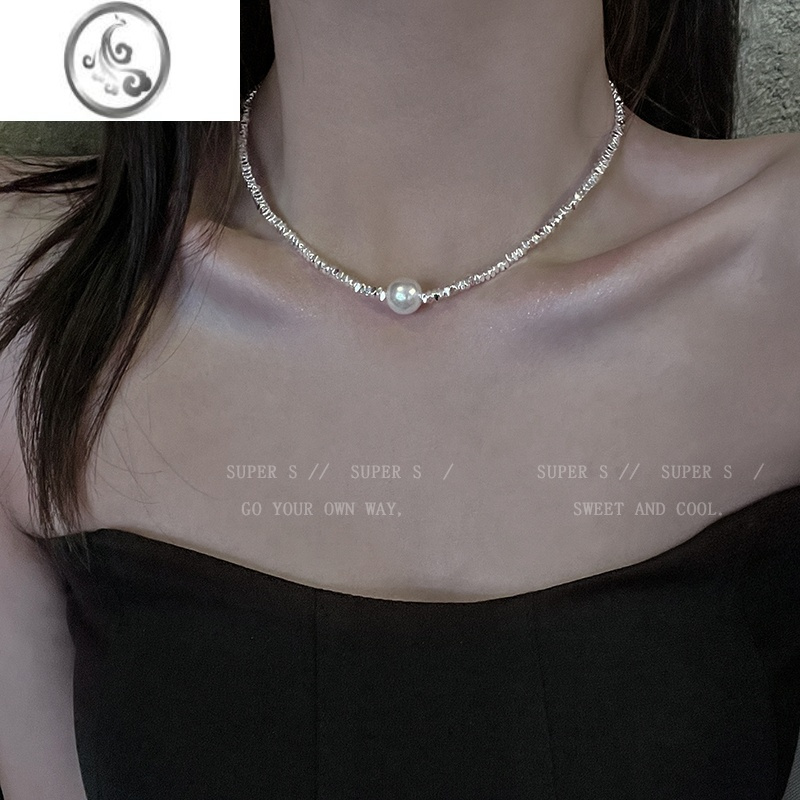 JiMi碎银子单珍珠项链女2023新款高级感锁骨链简约轻奢气质脖颈链