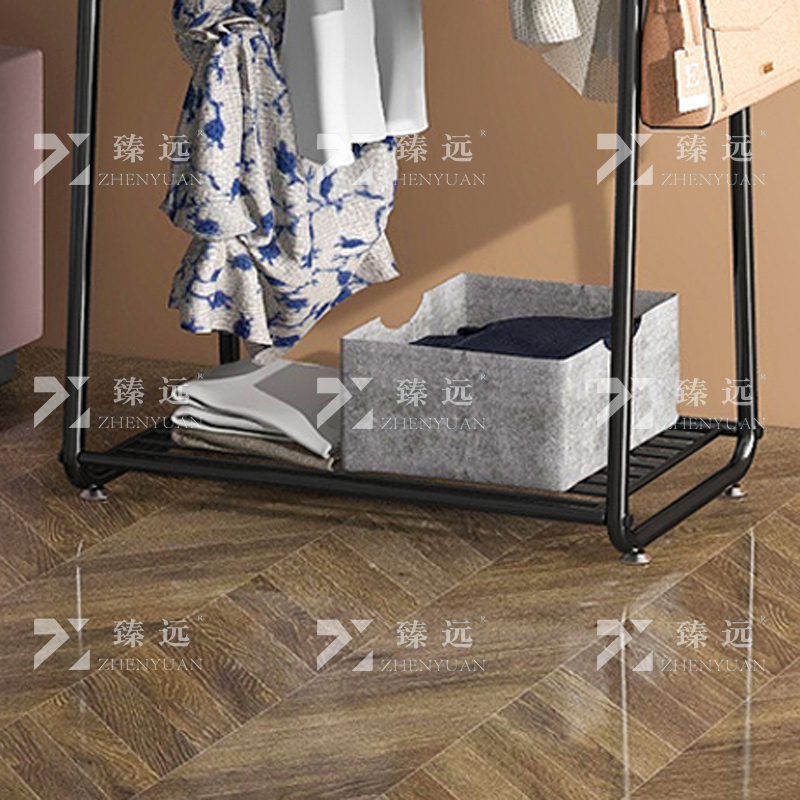 臻远 ZY4080140简约铁艺衣帽架落地衣架多功能挂衣服架子 黑色80高清大图
