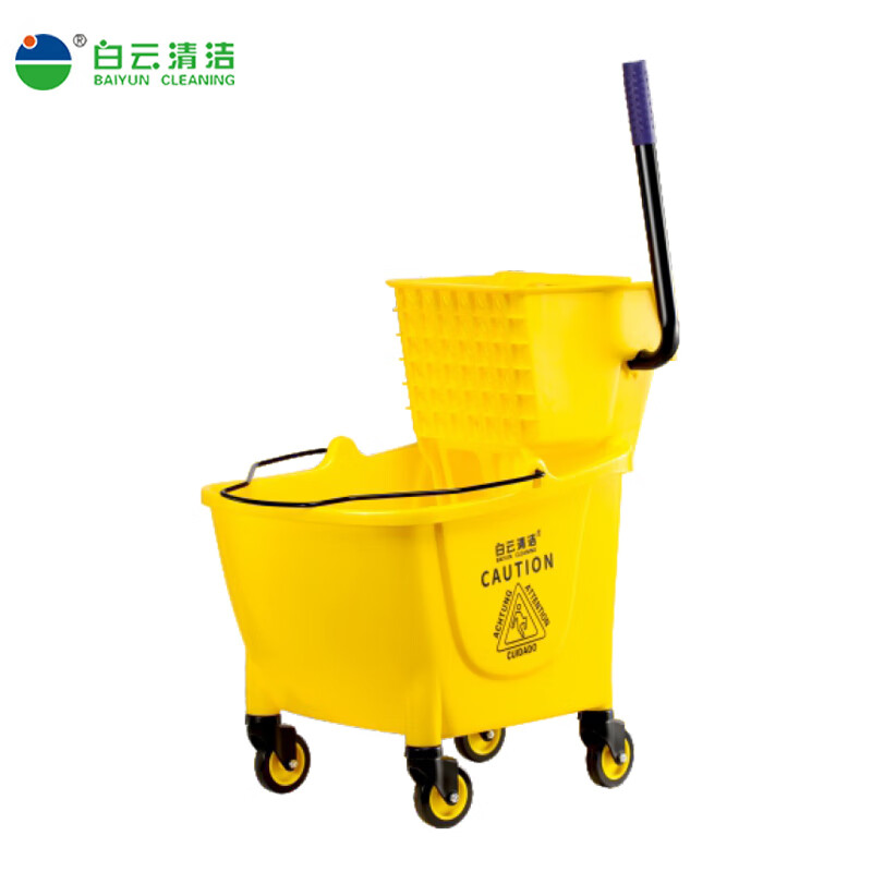 白云清洁轻便式单桶脚踩排水榨水车下压式拖把桶可 AF08080B高级单桶榨水车32L高清大图