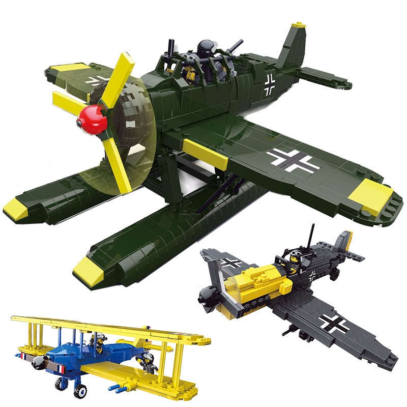 兼容乐高战斗机二战德军老式喷气飞机拼装军事轰炸机积木男孩玩具pt17