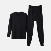 浪莎中老年人秋衣秋裤女士纯棉保暖内衣套装妈妈款薄款圆领棉毛衫 165(L) 黑色