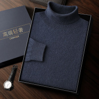 羊绒衫男冬季加厚宽松保暖毛衣高翻领羊毛衫男士打底衫大码内搭 M 蓝灰色