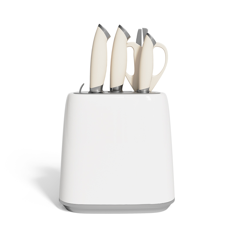 韦诺森(VELOSAN) 瓷光奶油刀具套装VE075 内含:砍骨刀、切片刀、厨师刀、水果刀、厨师剪、收纳底座