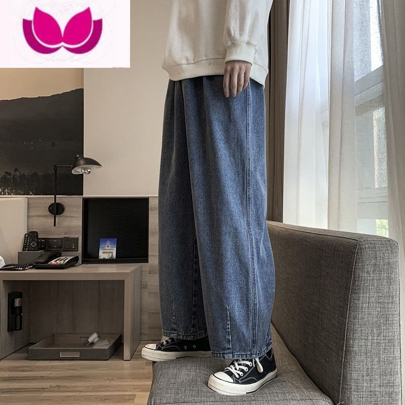 七斓春季新款美式oldschool复古阔腿牛仔裤男韩版潮流宽松直筒牛仔裤图片