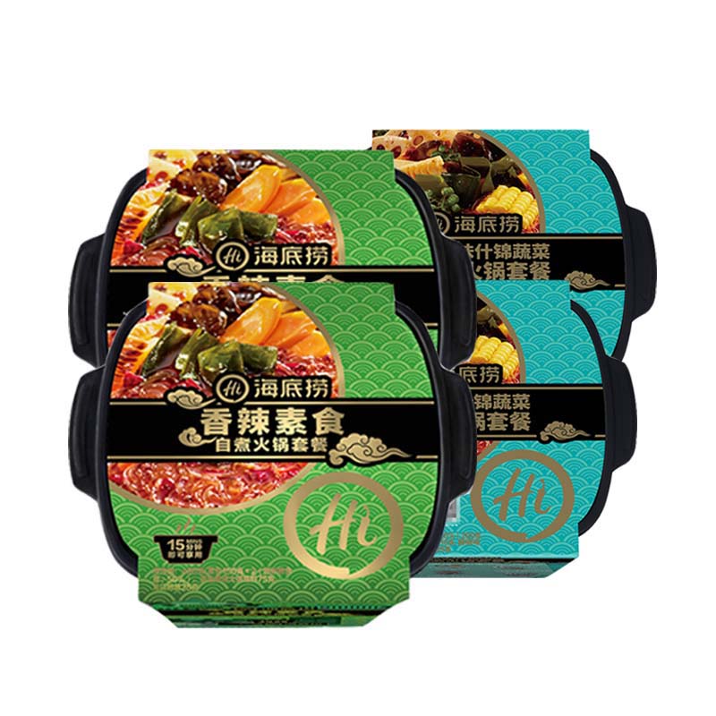 海底捞香辣素食自煮火锅400g*2+海底捞藤椒味什锦蔬菜自煮火锅410g*2高清大图