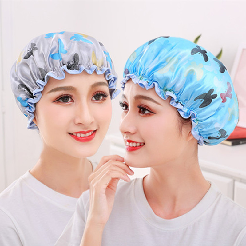 浴帽防水成人女款可爱双层加厚淋浴洗头长发洗澡帽女士 三维工匠 买蓝色送灰色高清大图