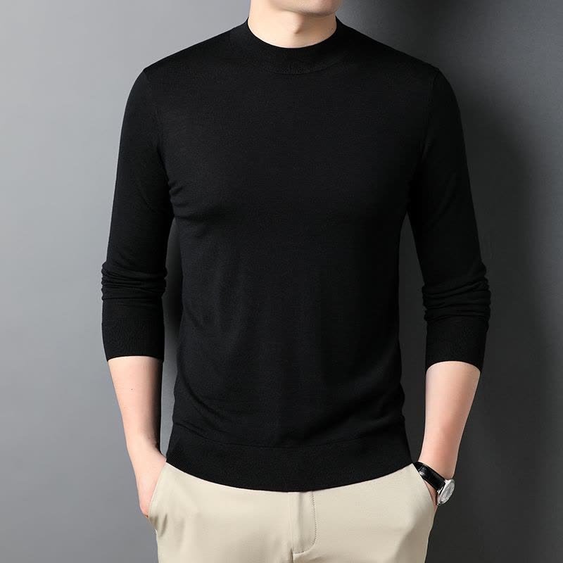 免费试穿 精纺山羊绒圆领中青年纯羊毛绒衫品牌毛衣秋冬装保暖羊毛针织衫商务休闲百搭打底100纯羊毛衫套头羊绒衫男士毛衣男图片