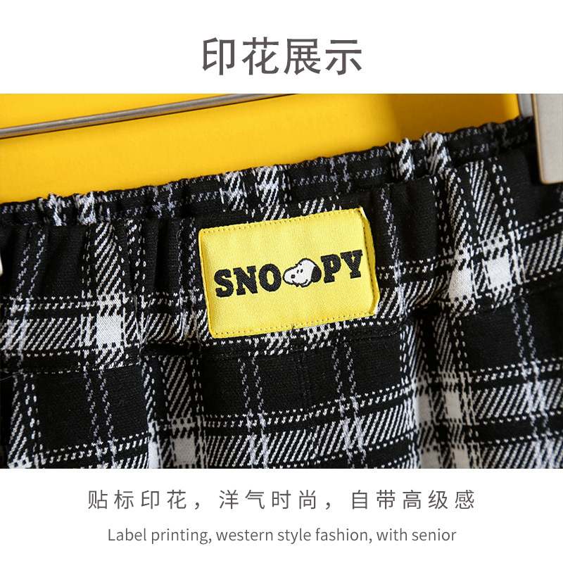 SNOOPY史努比童装男童春秋季女童卫裤小童长裤格子休闲裤时尚外出束脚裤AI003