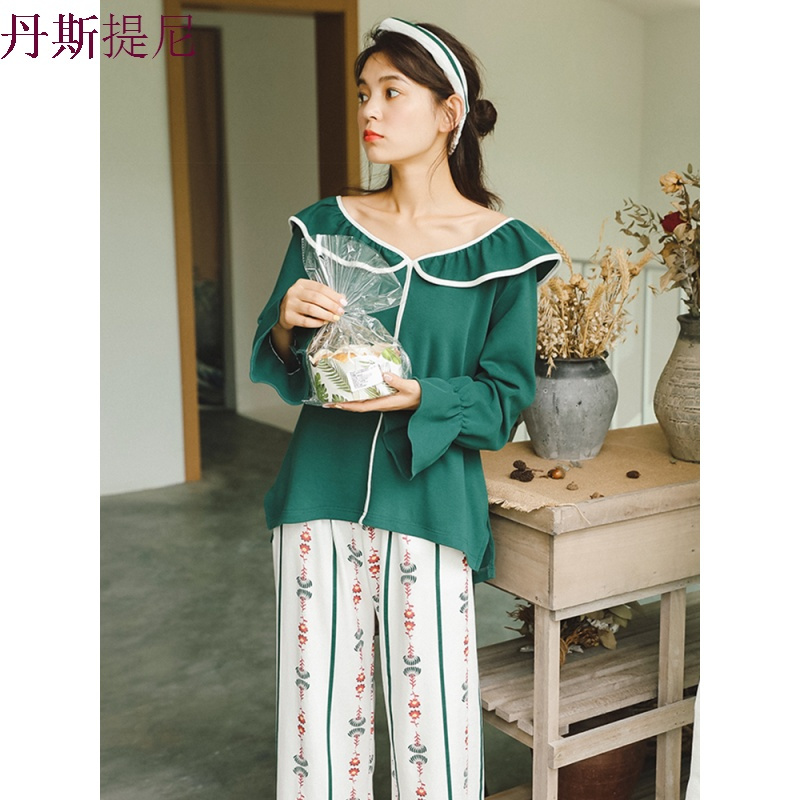 睡衣女夏长袖纯棉韩版薄款甜美可爱外穿宽松女士春秋季套装家居服