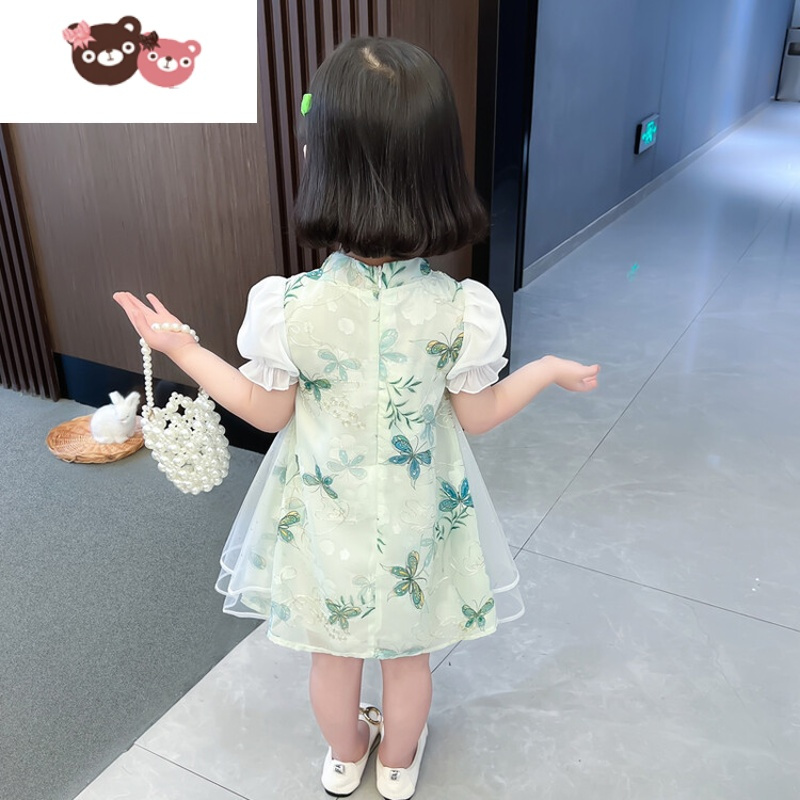 绿彩虹光婴幼儿周岁礼服唐装裙女宝宝中国风2022新款旗袍裙复古连衣裙夏季裙子