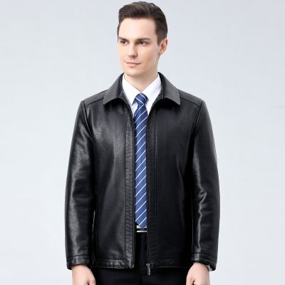 免费试穿 皮衣男真皮外套中老年父亲装绵羊皮夹克立领加绒宽松上衣2024春秋装新款外套潮大码男装 2165黑色单皮翻领 180/96A