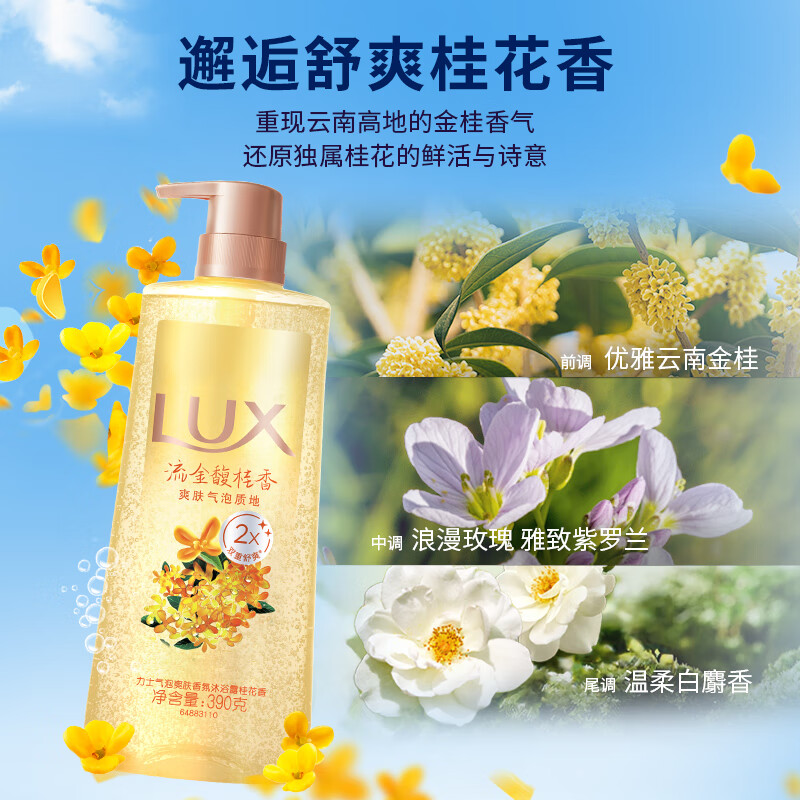 力士气泡爽肤二合一持久留香沐浴露男女桂花香690g 新老包装随机发高清大图