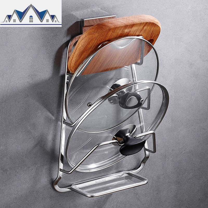 免打孔304不锈钢放锅盖的架子壁挂厨房收纳挂砧板架菜板架置物架_673_321高清大图