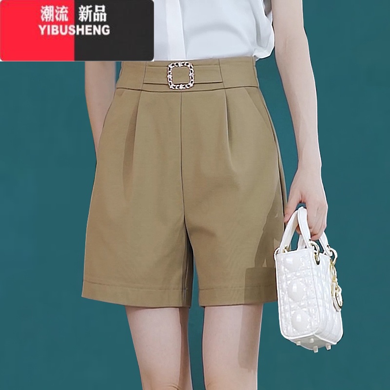 YIBUSHENG春秋薄款2024休闲大码五分裤女阔腿西装短裤小个子高腰直筒中裤
