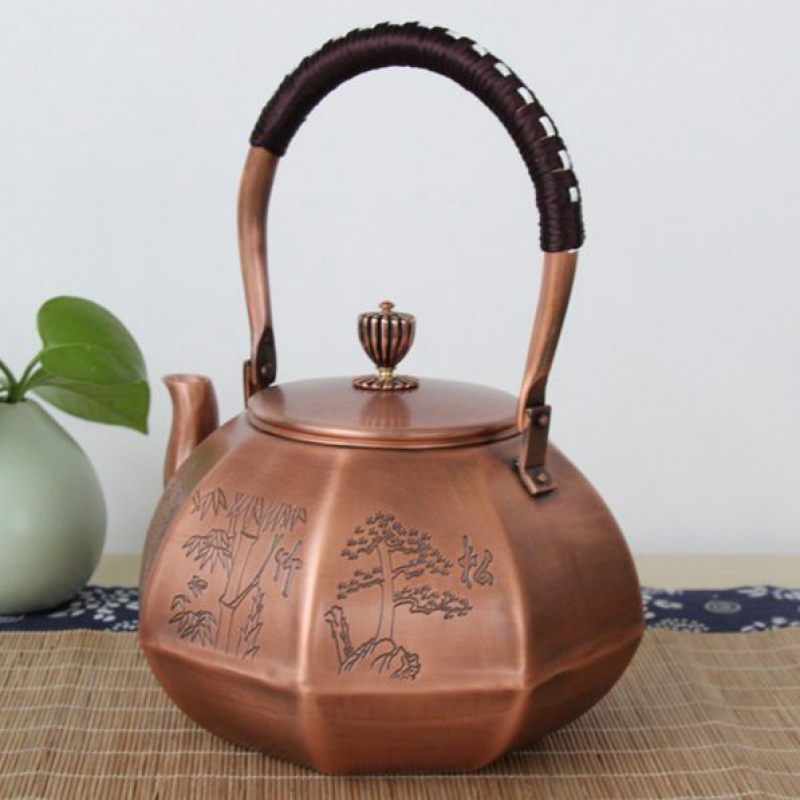 茶壶铜壶烧水壶纯手工铜艺仿古八角紫铜壶养生煮茶烧水壶功夫茶具大肚