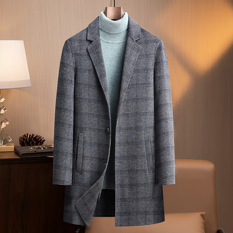 秋冬新款双面毛呢羊毛大衣男修身中长款羊绒妮子大衣风衣男装外套