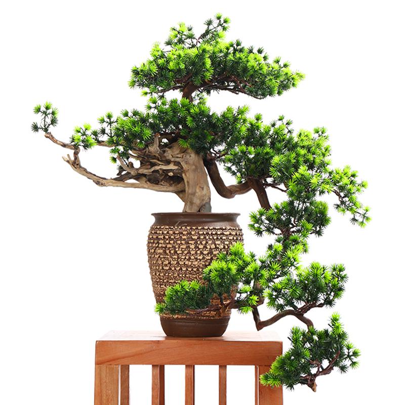 美帮汇创意仿真迎客松盆景家居摆件客厅玄关软装绿植样板间陶瓷摆件高清大图