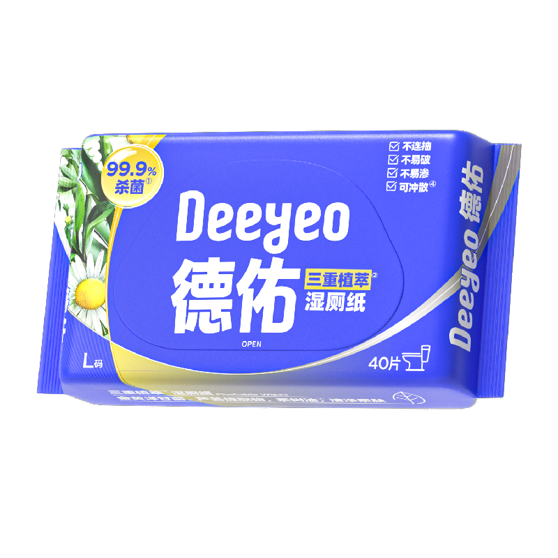 德佑 三重植萃湿厕纸基础款40片/包10包高清大图