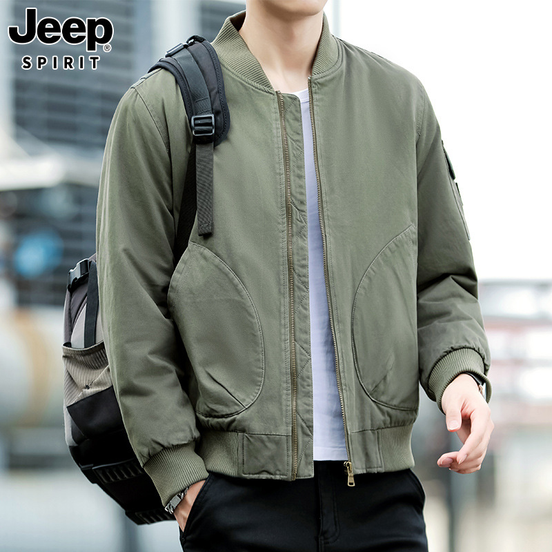 JEEPSPIRIT秋冬季新款男士潮流棉衣时尚运动休闲棉服加绒加厚_865 XXXL 军绿色