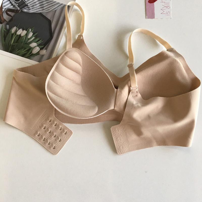 suntek日系一片式女内衣光面隐形排扣无钢圈聚拢睡眠文胸安心吊带胸罩