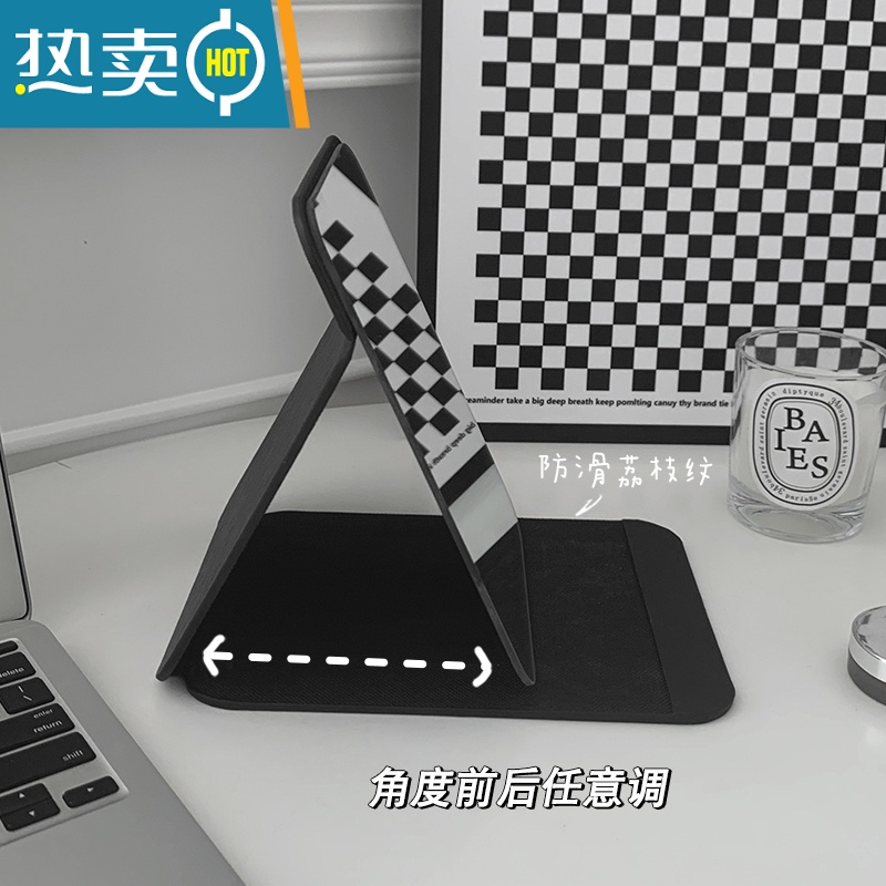 敬平ins风折叠小镜子化妆镜学生宿舍简约梳妆镜台式桌面可立家用便携 敲大号黑色化妆镜7904834便携式用镜高清大图