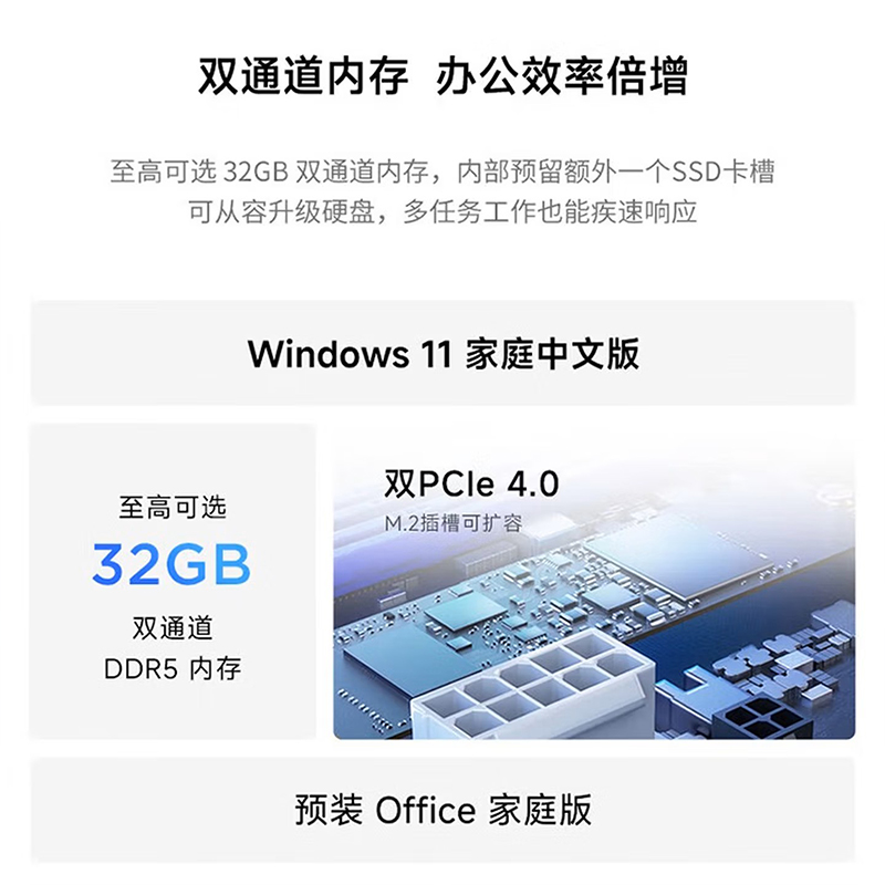 联想(Lenovo)小新台式电脑尊享版(酷睿U5-225 16G DDR5内存 1TB SSD 正版office Win11)21.5英寸来酷显示器 商用办公家用学习娱乐高清大图