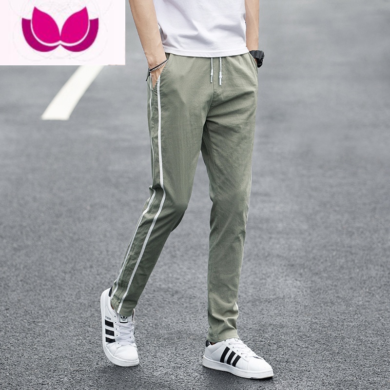 七斓2023春季男士休闲长裤直筒宽松韩版潮流修身百搭条纹裤子男款高清大图