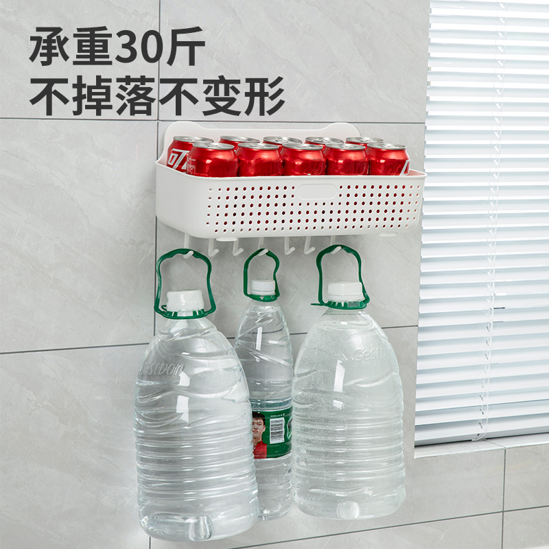 厨房葱姜蒜置物架壁挂式免打孔篮子盒多功能蔬菜收纳筐卫生间神器-珍珠白*大号【赠6个挂钩】高清大图