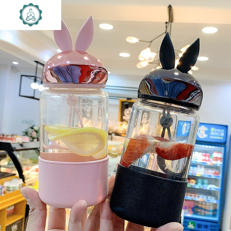 可爱小飞兔女学生个性创意耐高温水杯简约清新防玻璃杯